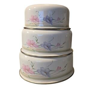 Set of‎ 3 Floral Enamel Nesting Bowls 80's era